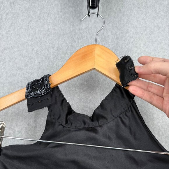 Scala Womens VTG Silk Gown Dress Size M Black Beaded High Neck Elegant Formal - Picture 8 of 16